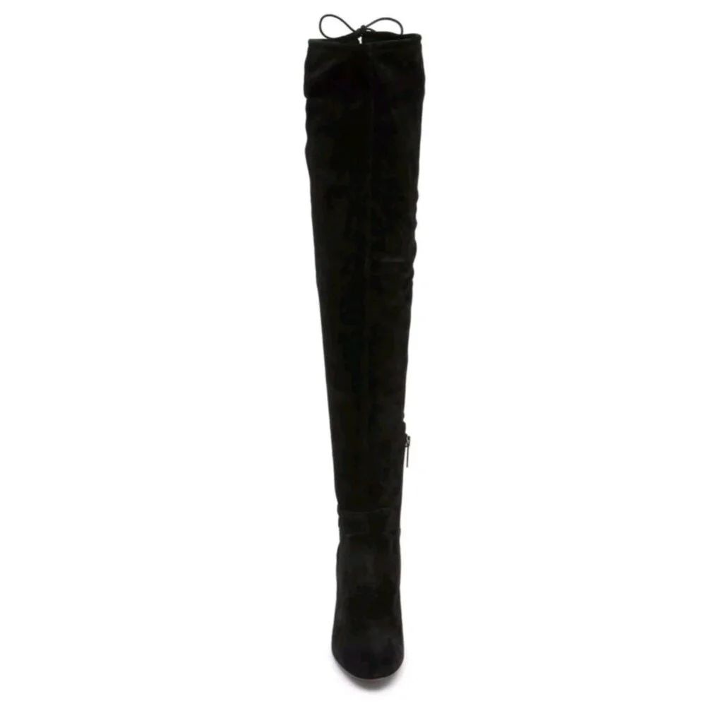 Aquatalia Women’s 6 Black Suede Over The Knee Boots Made in Italy Block Heel Tie